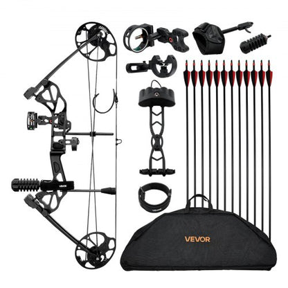 Compound Bow Archery, Adjustable 19-30 in Draw Length Compound Bow Package for Beginner, 19-70 Lbs Draw Weight Archery Bows and Arrow Set, Right Hand Kit with Hunting Equipment, 320 fps, Black