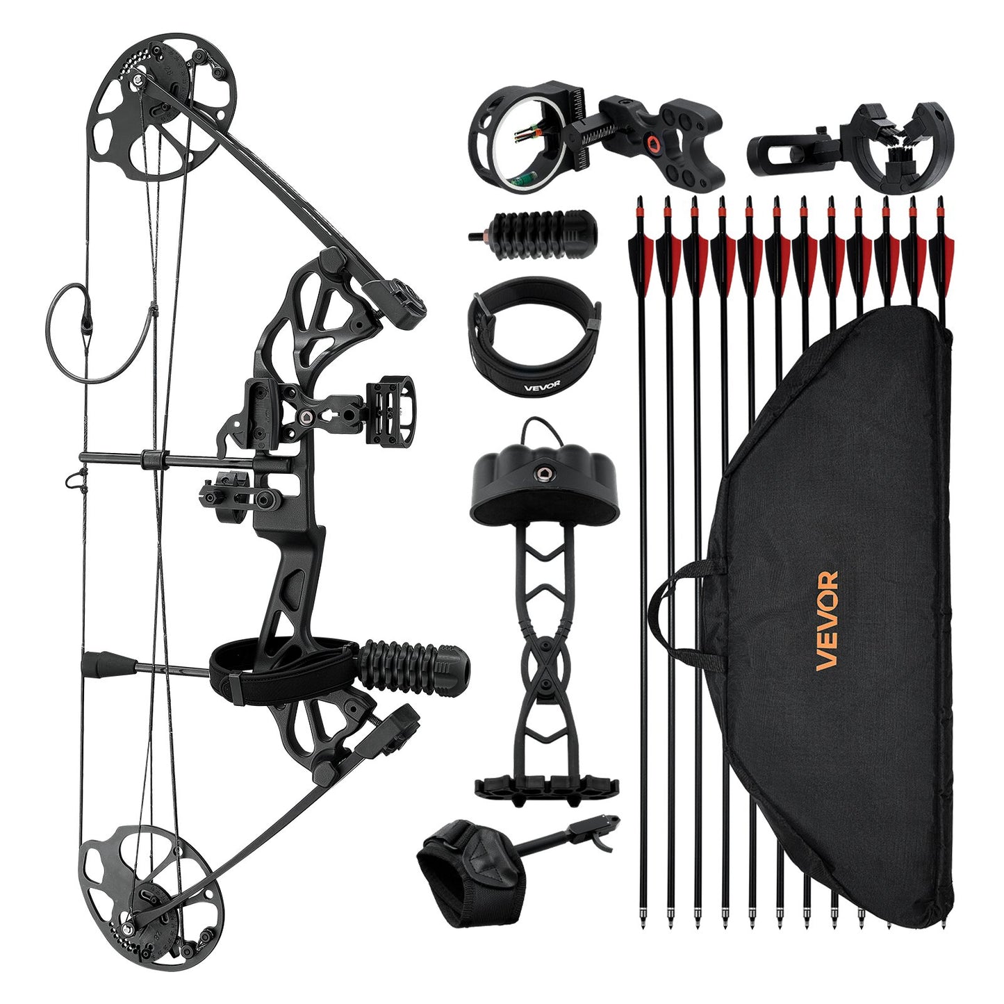 Compound Bow Archery, Adjustable 19-30 in Draw Length Compound Bow Package for Beginner, 19-70 Lbs Draw Weight Archery Bows and Arrow Set, Right Hand Kit with Hunting Equipment, 320 fps, Black