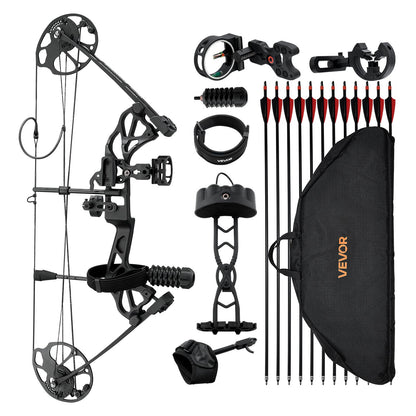 Compound Bow Archery, Adjustable 19-30 in Draw Length Compound Bow Package for Beginner, 19-70 Lbs Draw Weight Archery Bows and Arrow Set, Right Hand Kit with Hunting Equipment, 320 fps, Black