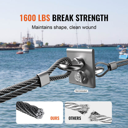 Wire Rope Kit, 1/8" 500 ft 316 Stainless Steel Cable with Cutter and Gloves, 1600 lbs Breaking Strength, 7x7 Strands Core Marine Aircraft Grade for Handrail Stair Decking Fence Outdoors, Black