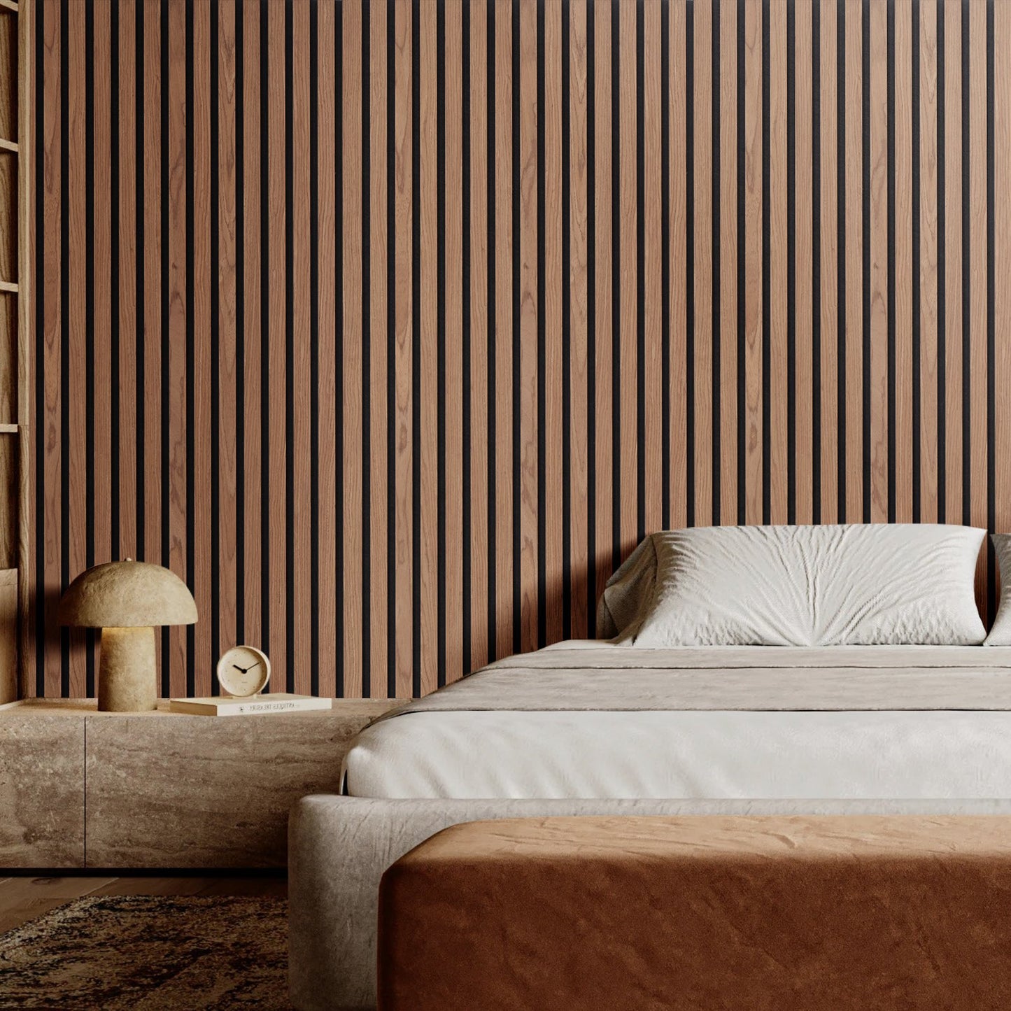 Akustikpaneele aus Holzlamellen, 60 x 120 cm, MDF-Akzent-Wandpaneele in Holzoptik für moderne Innenwände, Wandpaneele in Holzoptik für stilvolle Dekoration und Schalldämmung, Walnuss