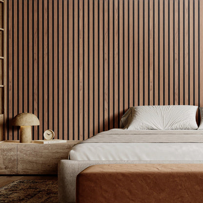 Akustikpaneele aus Holzlamellen, 60 x 120 cm, MDF-Akzent-Wandpaneele in Holzoptik für moderne Innenwände, Wandpaneele in Holzoptik für stilvolle Dekoration und Schalldämmung, Walnuss