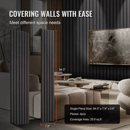 Akustikpaneele aus Holzlamellen, 7,9 x 94,5 Zoll, MDF-Akzent-Wandpaneele in Holzoptik für moderne Inneneinrichtung, Wandpaneele in Holzoptik zur Schalldämmung, Schwarze Eiche