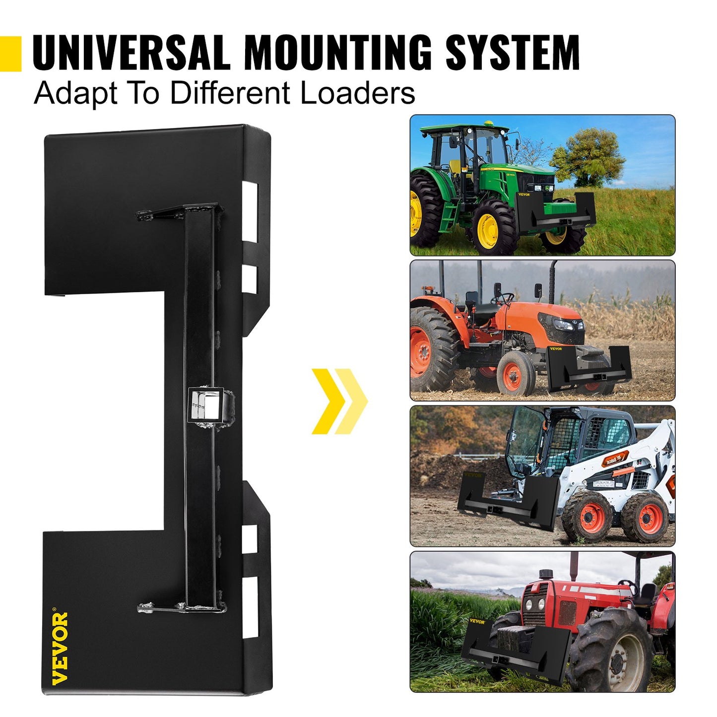 Universal Skid Steer Mount Plate 1/4" Thick Skid Steer Plate Attachment 3000LBS Weight Capacity Quick Attach Mount Plate Steel Adapter Loader Easy to Weld or Bolt to Different Accessories Black