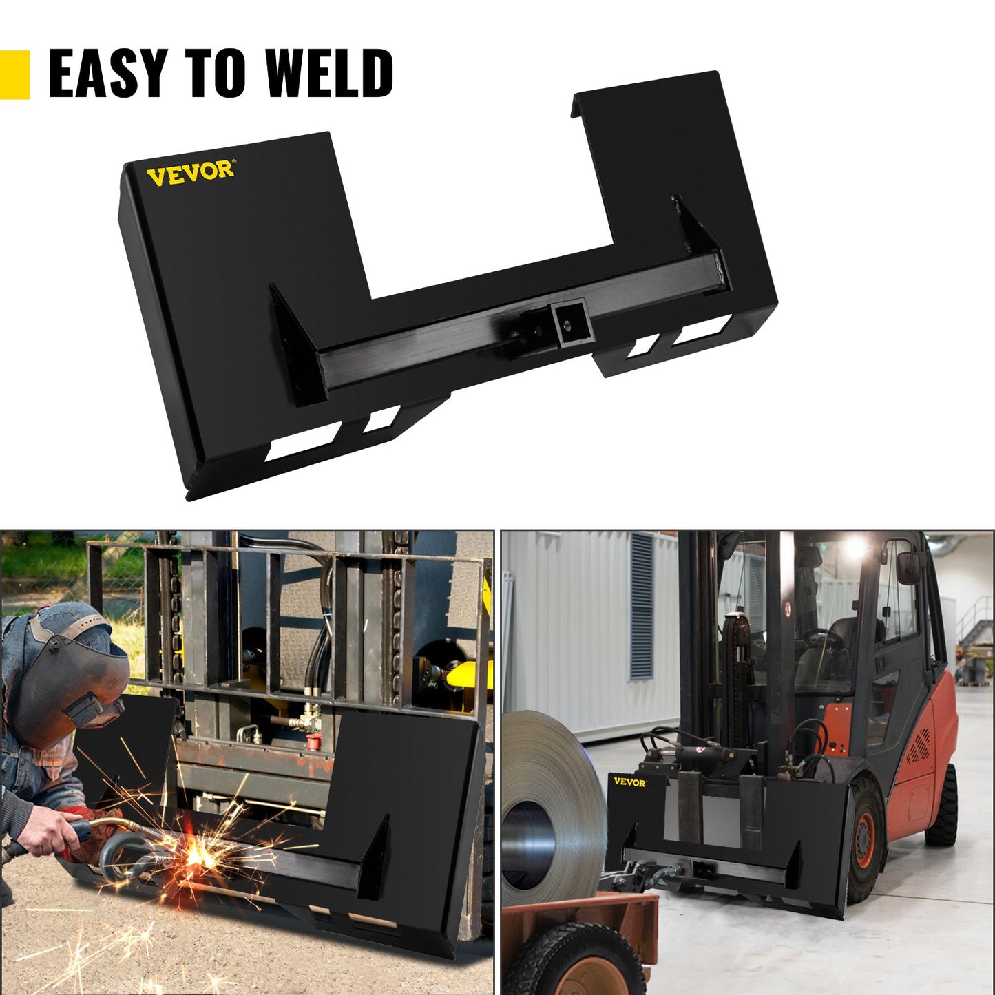 Universal Skid Steer Mount Plate 1/4" Thick Skid Steer Plate Attachment 3000LBS Weight Capacity Quick Attach Mount Plate Steel Adapter Loader Easy to Weld or Bolt to Different Accessories Black