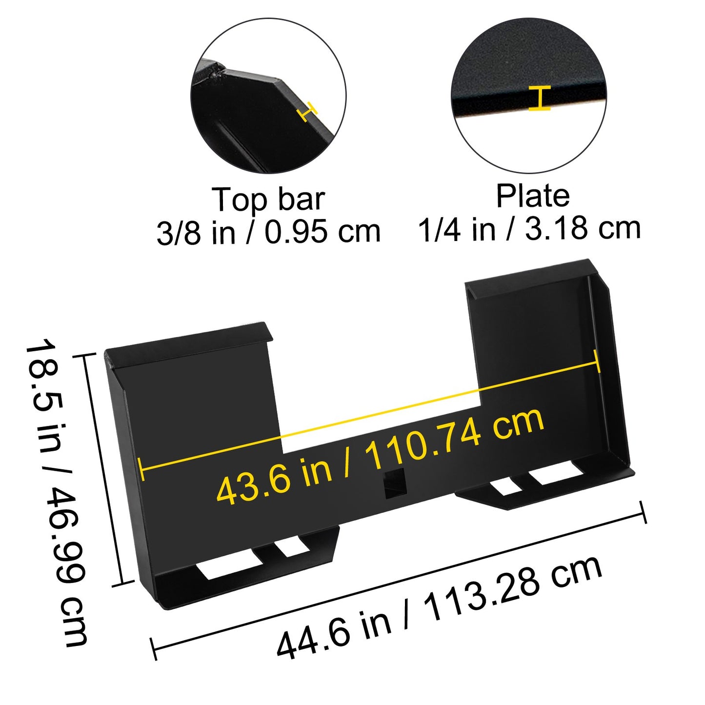 Universal Skid Steer Mount Plate 1/4" Thick Skid Steer Plate Attachment 3000LBS Weight Capacity Quick Attach Mount Plate Steel Adapter Loader Easy to Weld or Bolt to Different Accessories Black