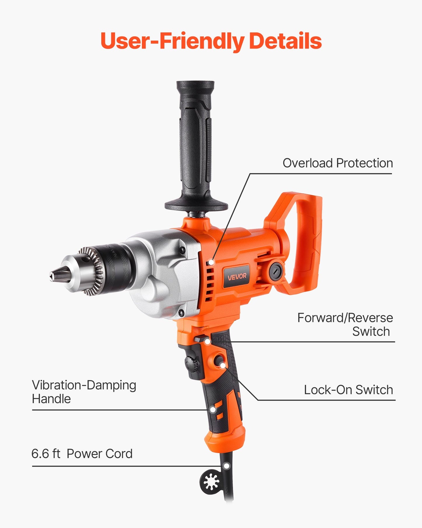 Drill Mixer, 12.7mm Corded Electric Drill Mixer Set, 0-850RPM 3.2A Mixing Drills, Mixing Drills Machine with D-Handle for Drilling & Blending, Handheld Cement Mixers for Fodder, Paint, Cement