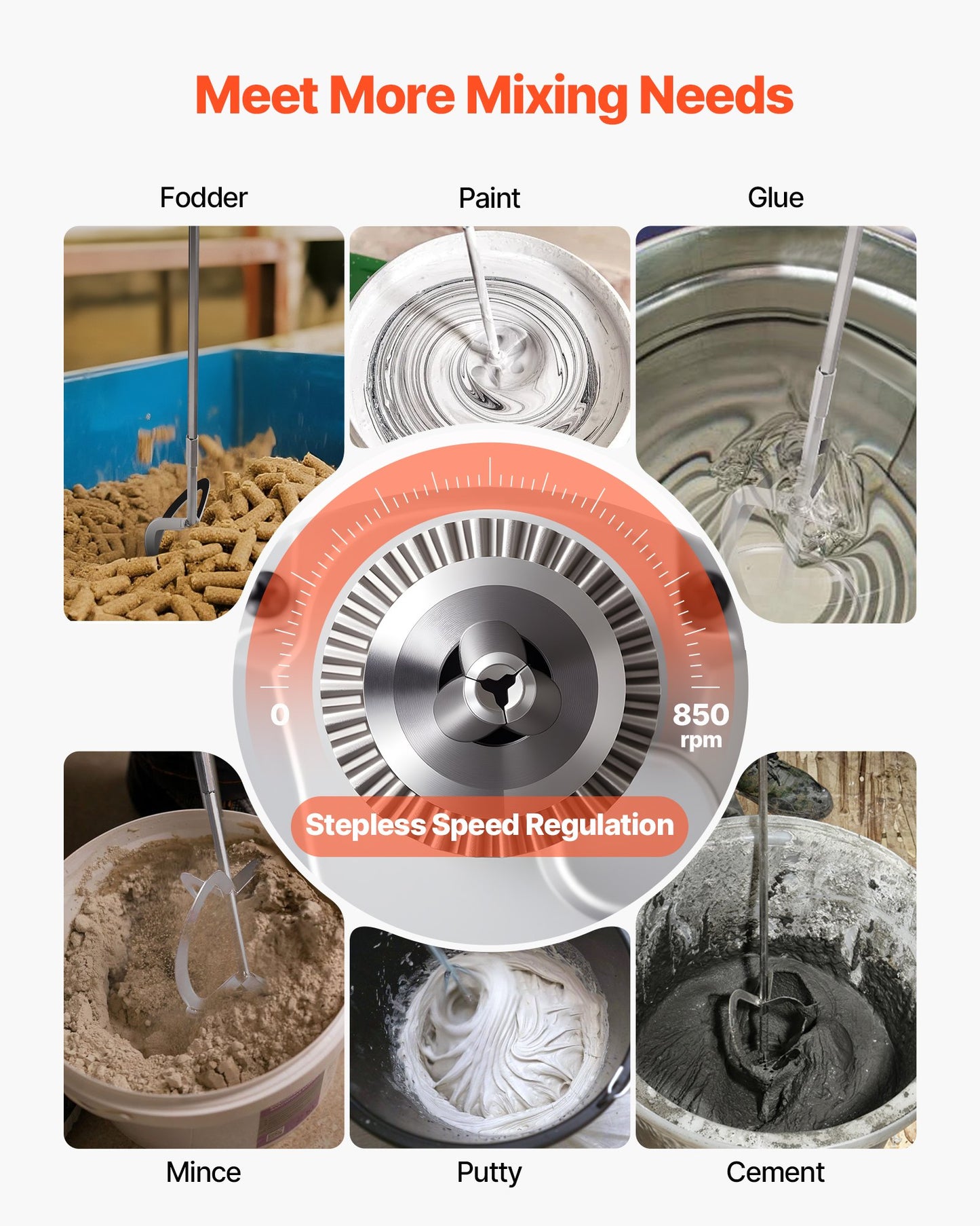 Drill Mixer, 15.89mm Corded Electric Drill Mixer Set, 0-850RPM 3.2A Mixing Drills, Mixing Drills Machine with D-Handle for Drilling & Blending, Handheld Cement Mixers for Fodder, Paint, Cement