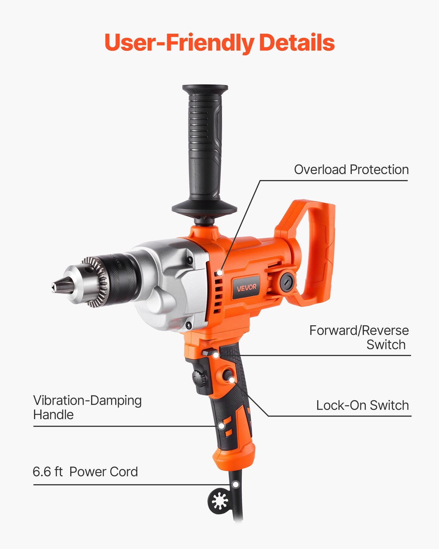 Drill Mixer, 15.89mm Corded Electric Drill Mixer Set, 0-850RPM 3.2A Mixing Drills, Mixing Drills Machine with D-Handle for Drilling & Blending, Handheld Cement Mixers for Fodder, Paint, Cement