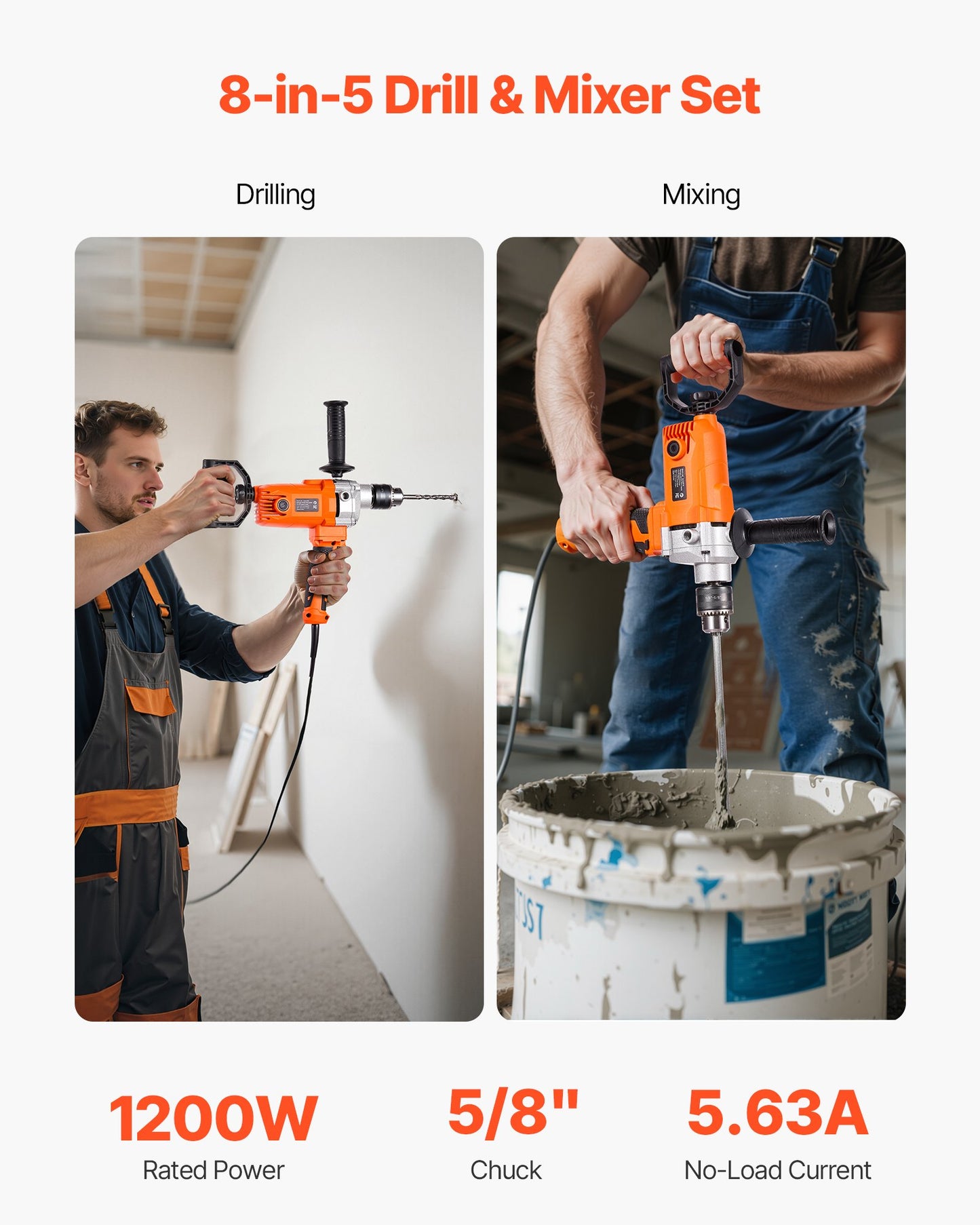 Drill Mixer, 15.89mm Corded Electric Drill Mixer Set, 0-750RPM 3A Mixing Drills, Mixing Drills Machine with D-Handle for Drilling & Blending, Handheld Cement Mixers for Fodder, Paint, Cement