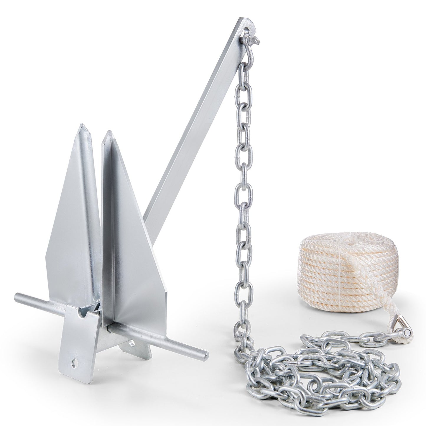Fluke Style Anchor Kit, 13 LBS Hot-Dipped Galvanized Steel Fluke Anchor with 7.9' Chain, 101' Rope and Two 0.4" Shackles, Marine Boat Anchor for Small Vessels Under 30', Seas, Rivers and Shores