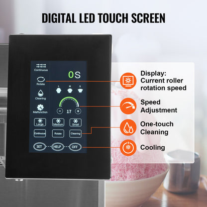 Gewerbliche Schneeflocken-Eismaschine, 230 kg/24 h, Eismaschine mit Edelstahl-Eisraspel, elektrische Schneekegelmaschine, Luftkühlsystem für schnelle Wärmeableitung, für Bäckereien und Cafés