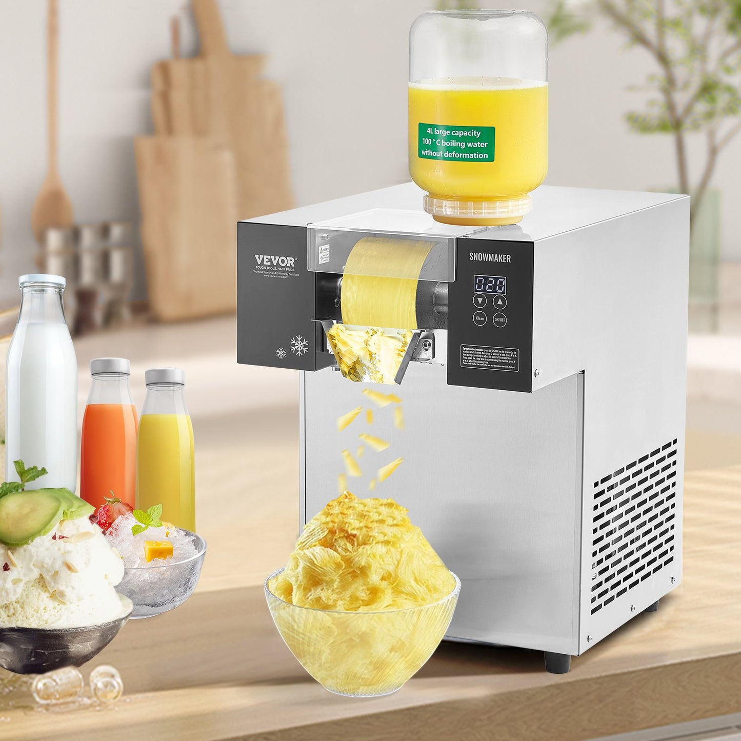 Gewerbliche Schneeflocken-Eismaschine, 180 kg/24 h, Eismaschine mit Edelstahl-Eisraspel, elektrische Schneekegelmaschine, Luftkühlsystem für schnelle Wärmeableitung, für Bäckereien und Cafés