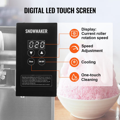 Gewerbliche Schneeflocken-Eismaschine, 125 kg/24 h, Eismaschine mit Edelstahl-Eisraspel, elektrische Schneekegelmaschine, Luftkühlsystem für schnelle Wärmeableitung, für Bäckereien und Cafés