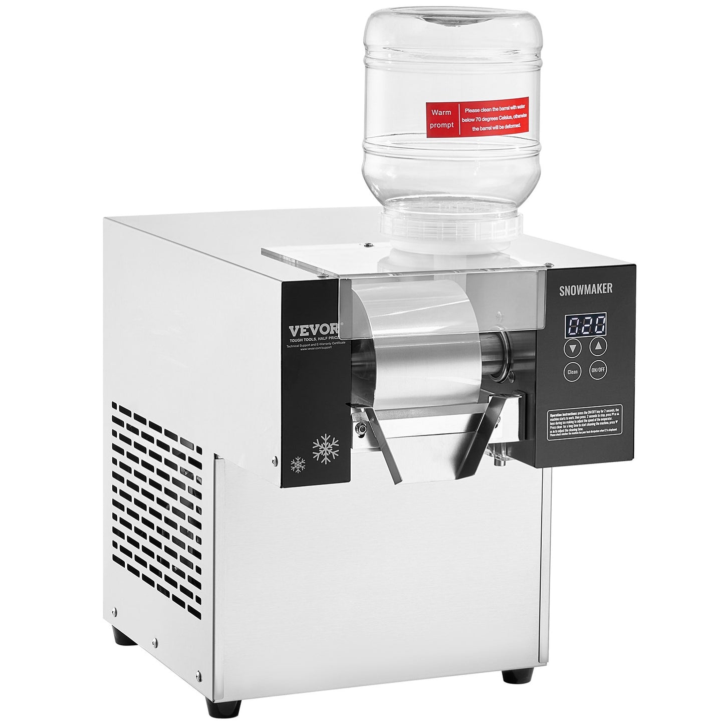 Gewerbliche Schneeflocken-Eismaschine, 125 kg/24 h, Eismaschine mit Edelstahl-Eisraspel, elektrische Schneekegelmaschine, Luftkühlsystem für schnelle Wärmeableitung, für Bäckereien und Cafés