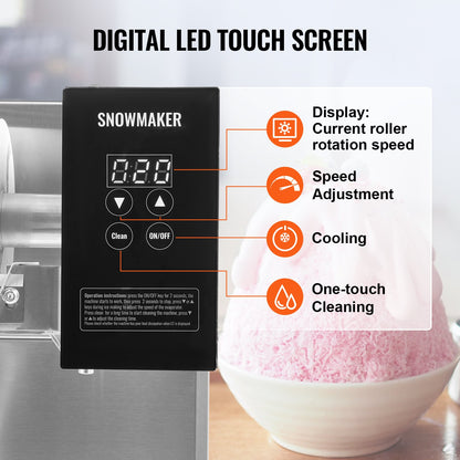 Gewerbliche Schneeflocken-Eismaschine, 170 kg/24 h, Eismaschine mit Edelstahl-Eisraspel, elektrische Schneekegelmaschine, Luftkühlsystem für schnelle Wärmeableitung, für Bäckereien und Cafés