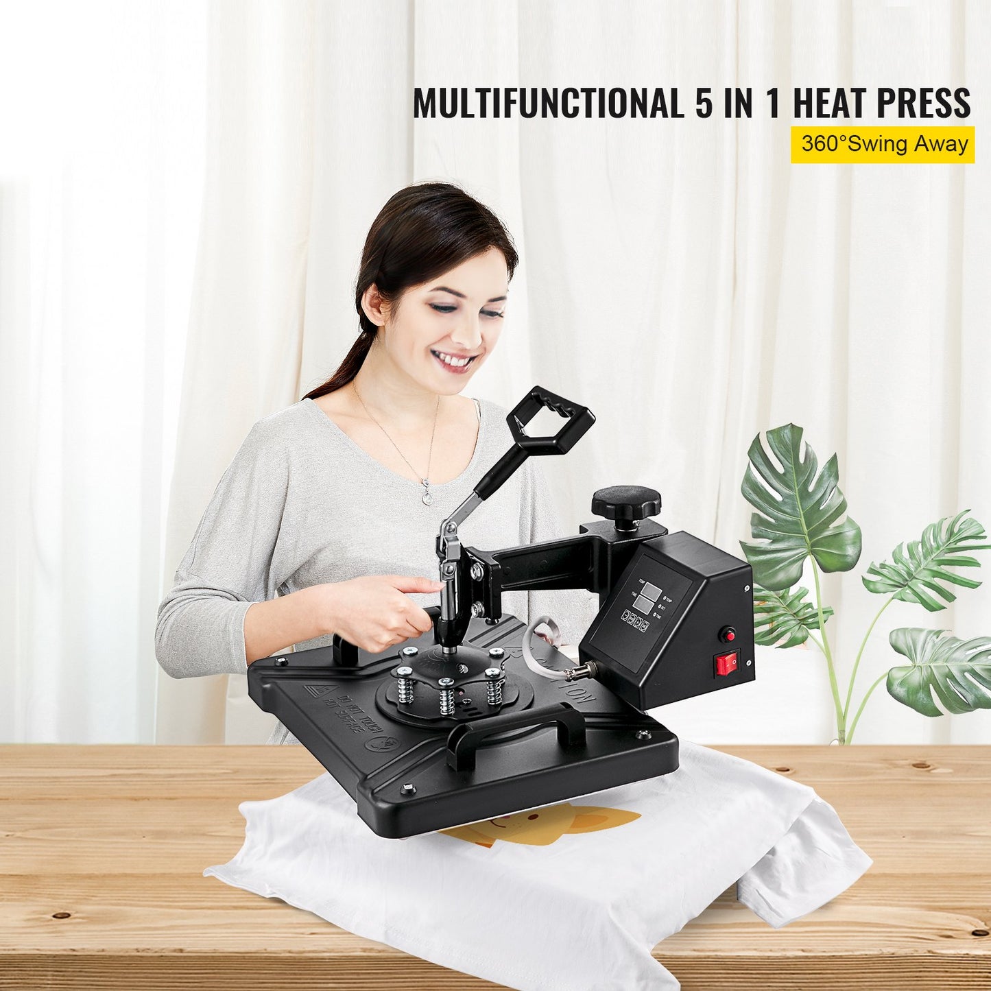 VEV 5-in-1-Heißpresse (38 x 30 cm) – Multifunktionale Transferpresse für T-Shirts, Tassen, Hüte und Teller