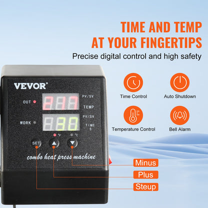 VEV 8-in-1-Heißpresse (38 x 30 cm) – Multifunktionale Transferpresse für T-Shirts, Tassen, Hüte und Teller – Sublimationsdruck