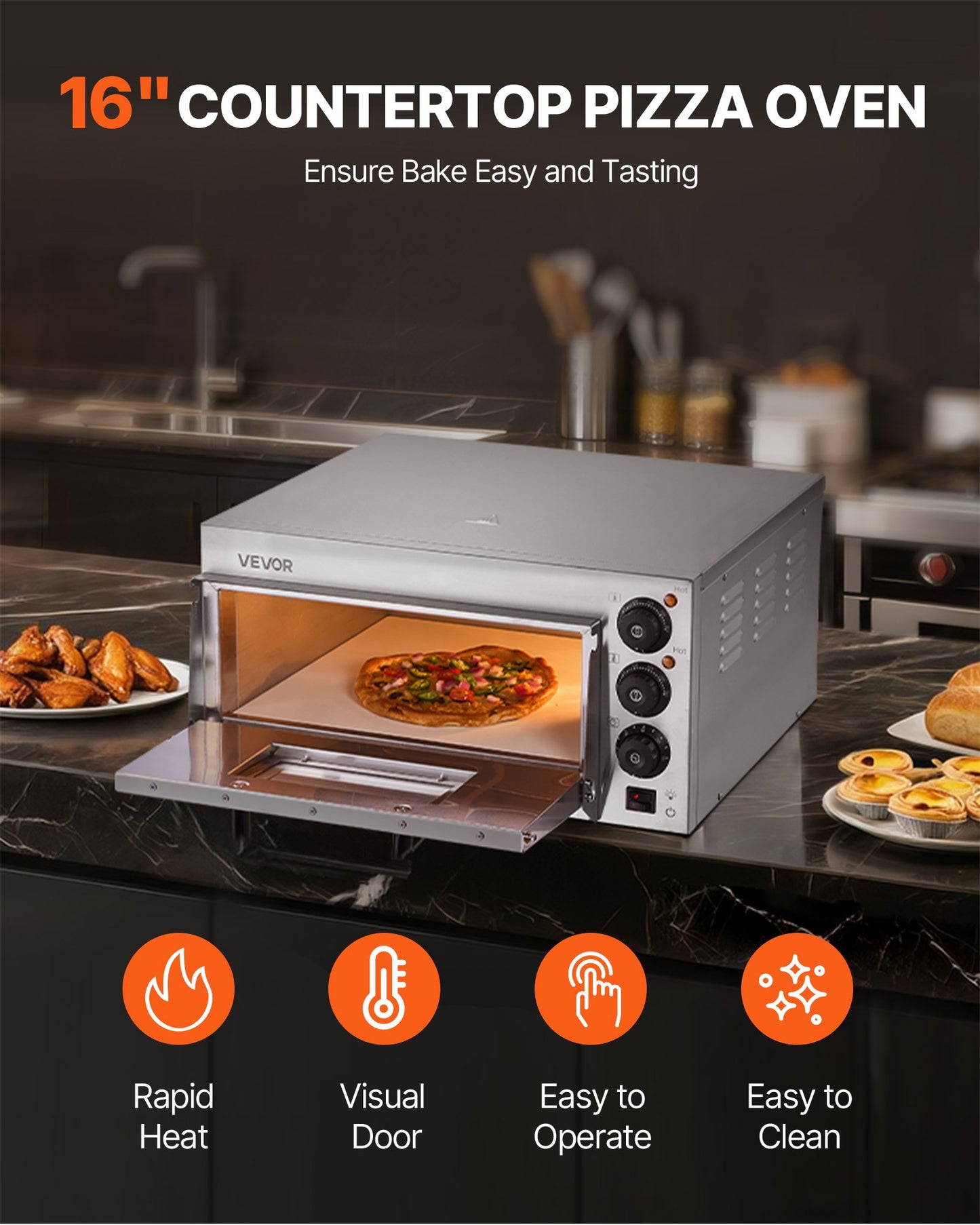 Gewerblicher Tischpizzaofen, elektrischer Pizzaofen für 40,6 cm Pizzen, für den Innenbereich