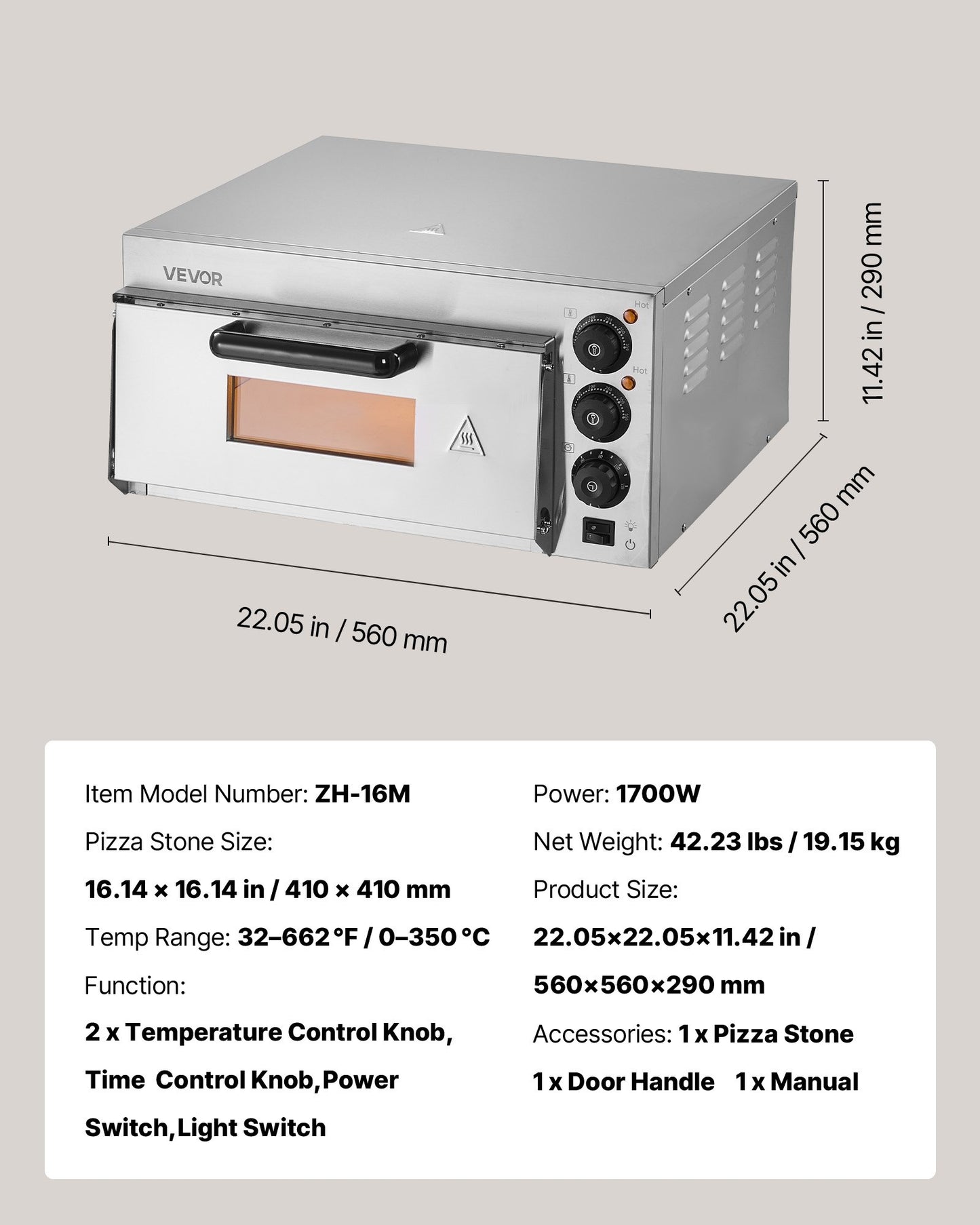 Gewerblicher Tischpizzaofen, elektrischer Pizzaofen für 40,6 cm Pizzen, für den Innenbereich
