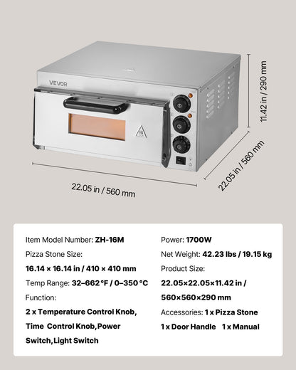 Gewerblicher Tischpizzaofen, elektrischer Pizzaofen für 40,6 cm Pizzen, für den Innenbereich