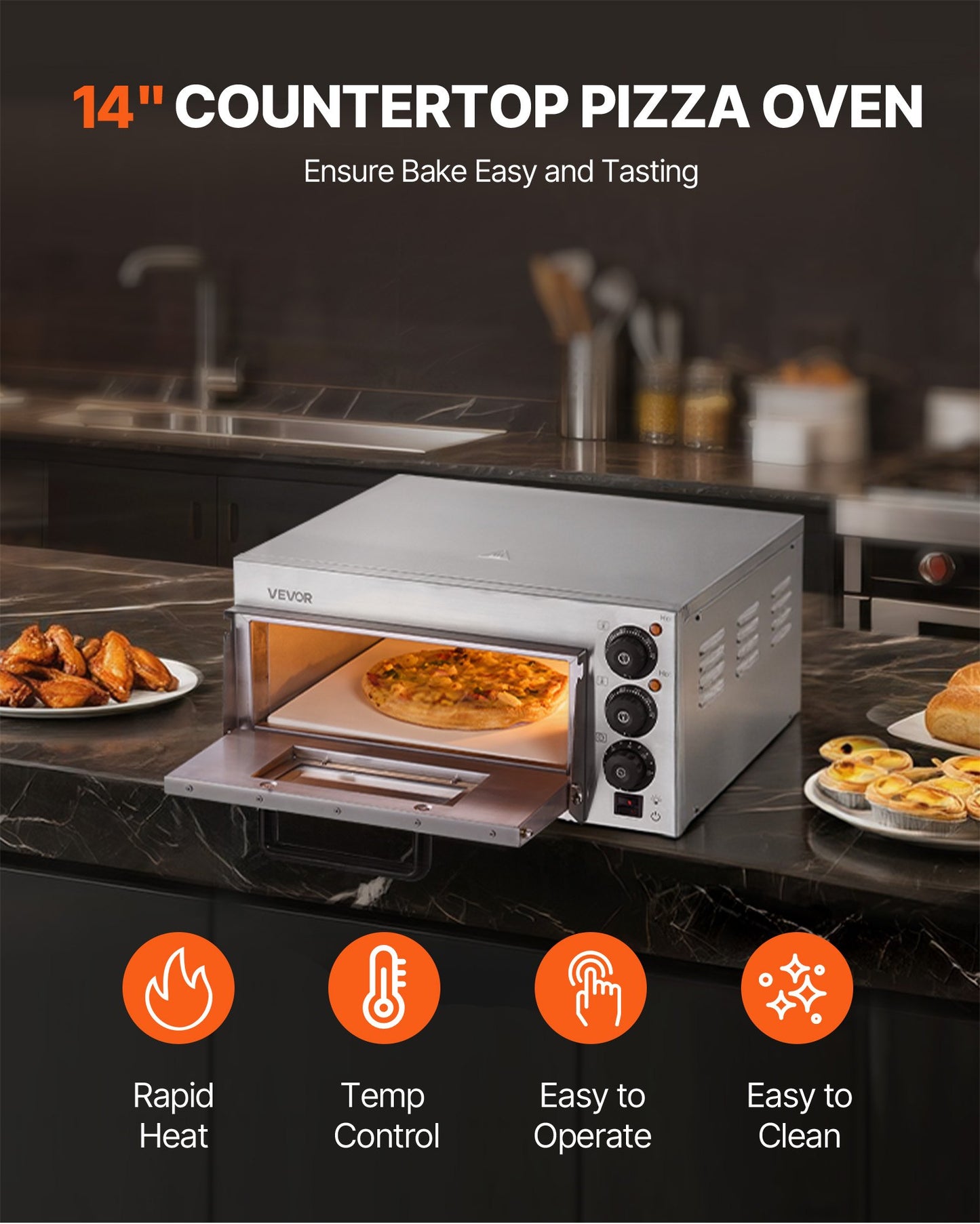 Gewerblicher Tischpizzaofen, elektrischer Pizzaofen für Pizzen bis 35,56 cm Durchmesser, für den Innenbereich