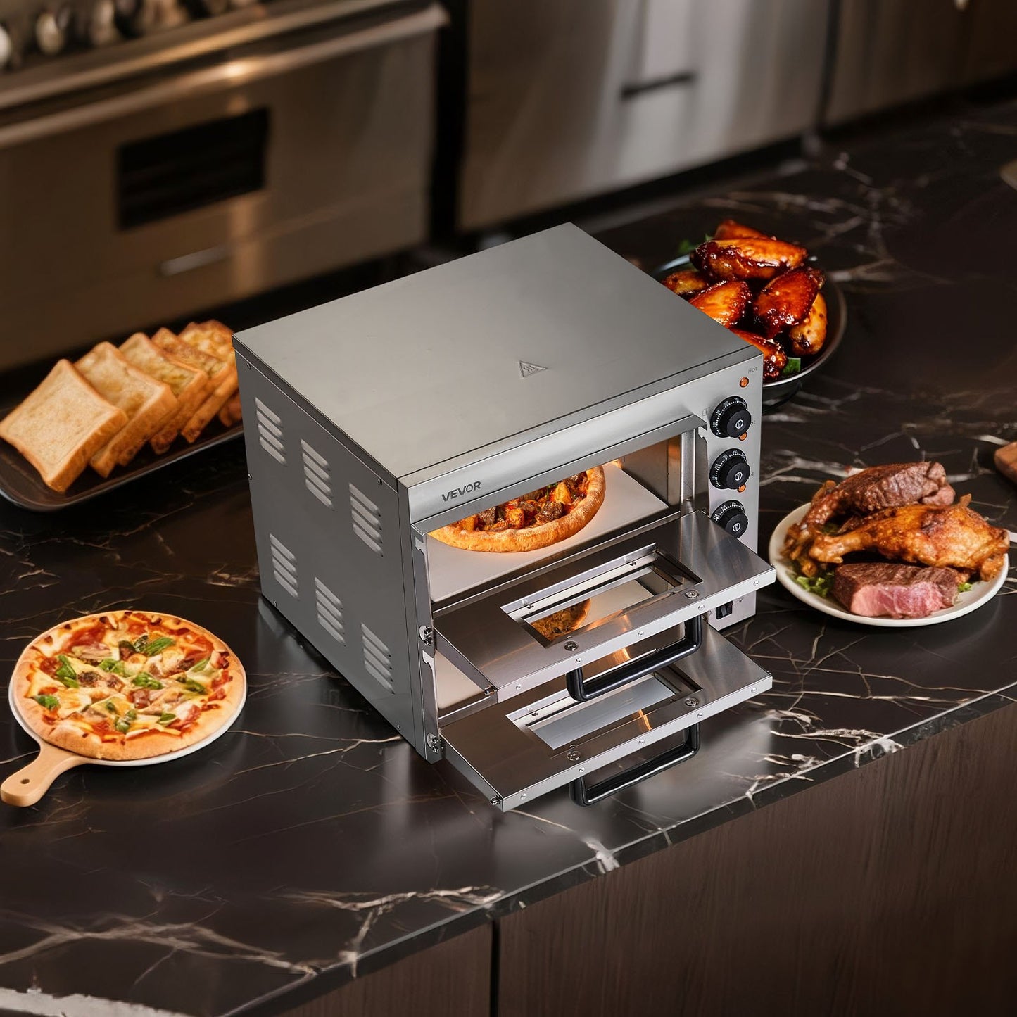 Gewerblicher Tischpizzaofen, elektrischer Pizzaofen für 35,6 cm Pizzen, für den Innenbereich