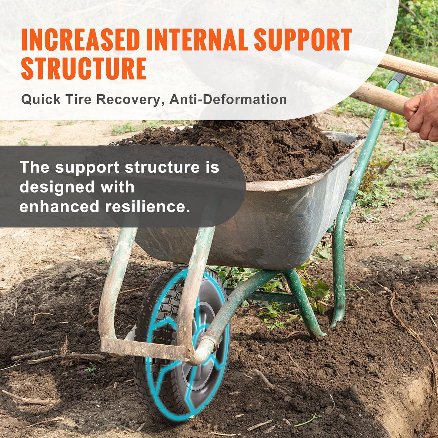 Vollgummireifen mit Notlaufeigenschaften, 25,4 cm, 2er-Pack, 81,6 kg dynamische Traglast, 99,8 kg statische Traglast, pannensichere schlauchlose Reifen und Räder für Sackkarren, Transportwagen, Rollwagen, Gartenanhänger, diverse Wagen