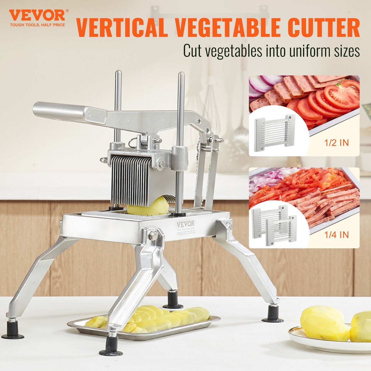 Commercial Vegetable Slicer, 1/4 and 1/2 inch Tomato Slicer, Stainless Steel and Aluminum Alloy Vegetable Cutter Slicer, Manual Tomato Slicer with Non-slip Feet, for Tomatoes, Onions, Potatoes