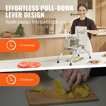 Commercial Vegetable Slicer, 3/8 and 3/16 inch Tomato Slicer, Stainless Steel and Aluminum Alloy Vegetable Cutter Slicer, Manual Tomato Slicer with Non-slip Feet, for Tomatoes, Onions, Potatoes