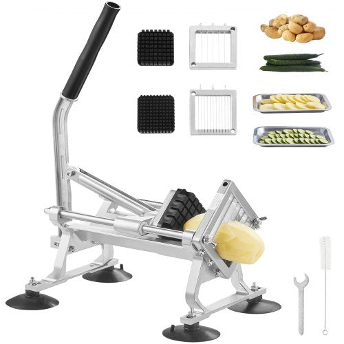 Gewerblicher Gemüseschneider, 1/4" + 3/8" + 1/2" Obstschneider, Gemüseschneidemaschine aus Edelstahl und Aluminiumlegierung, manueller Schneider mit rutschfesten Füßen, für Radieschen, Zwiebeln, Kartoffeln