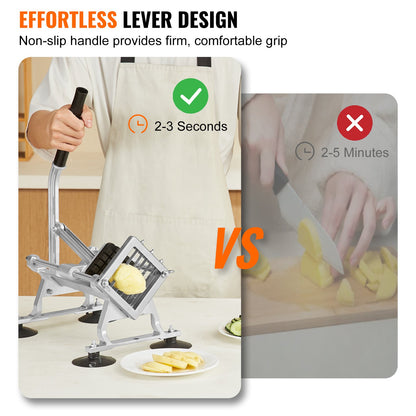 Gewerblicher Gemüseschneider, 1/4" + 3/8" + 1/2" Obstschneider, Gemüseschneidemaschine aus Edelstahl und Aluminiumlegierung, manueller Schneider mit rutschfesten Füßen, für Radieschen, Zwiebeln, Kartoffeln