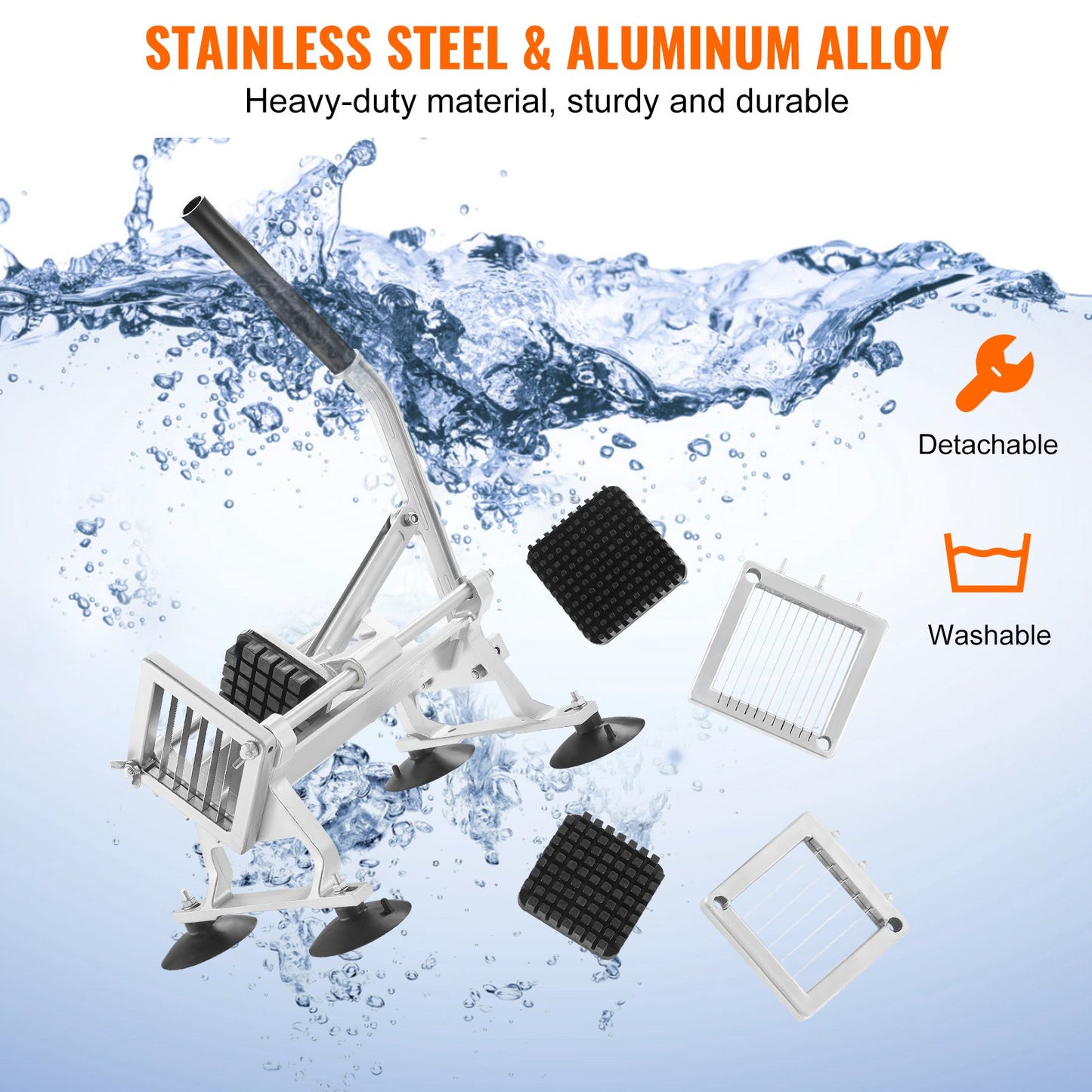 Gewerblicher Gemüseschneider, 1/4" + 3/8" + 1/2" Obstschneider, Gemüseschneidemaschine aus Edelstahl und Aluminiumlegierung, manueller Schneider mit rutschfesten Füßen, für Radieschen, Zwiebeln, Kartoffeln