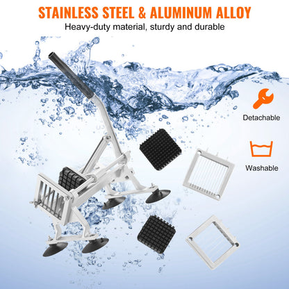 Gewerblicher Gemüseschneider, 1/4" + 3/8" + 1/2" Obstschneider, Gemüseschneidemaschine aus Edelstahl und Aluminiumlegierung, manueller Schneider mit rutschfesten Füßen, für Radieschen, Zwiebeln, Kartoffeln