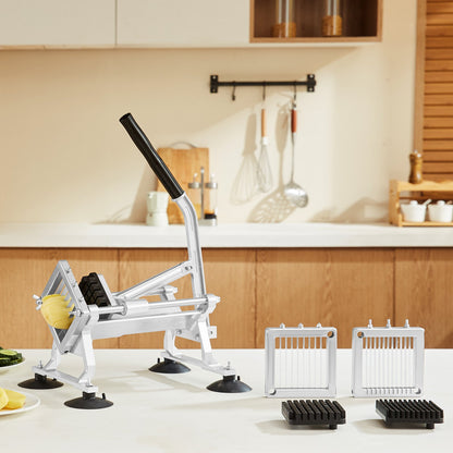 Gewerblicher Gemüseschneider, 1/4" + 3/8" + 1/2" Obstschneider, Gemüseschneidemaschine aus Edelstahl und Aluminiumlegierung, manueller Schneider mit rutschfesten Füßen, für Radieschen, Zwiebeln, Kartoffeln