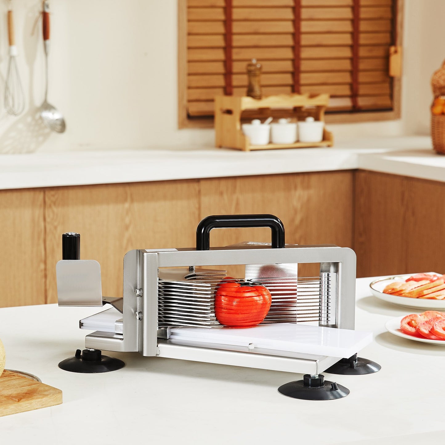Commercial Tomato Slicer, 3/16 inch Tomato Cutter Slicer, Stainless Steel Heavy Duty Tomato Slicer Machine, Manual Tomato Slicer with Non-slip Feet, for Cutting Tomatoes, Cucumbers, Bananas