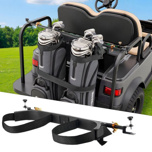 Golf Cart Bag Holder, 1370 x 195 x 60.5 mm, Compatible with Most 2+2 Golf Cart Rear Seat with 1.2-Inch Square Tubes, Adjustable Rear Seat Carts Club Holder with Strap, No Drilling Required