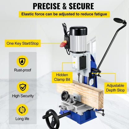 Woodworking Mortise Machine, 373 W(1/2 HP) 1400RPM Powermatic Mortiser, With Movable Work Bench Benchtop Mortising Machine, For Making Round Holes Square Holes Or Special Square Holes In Wood