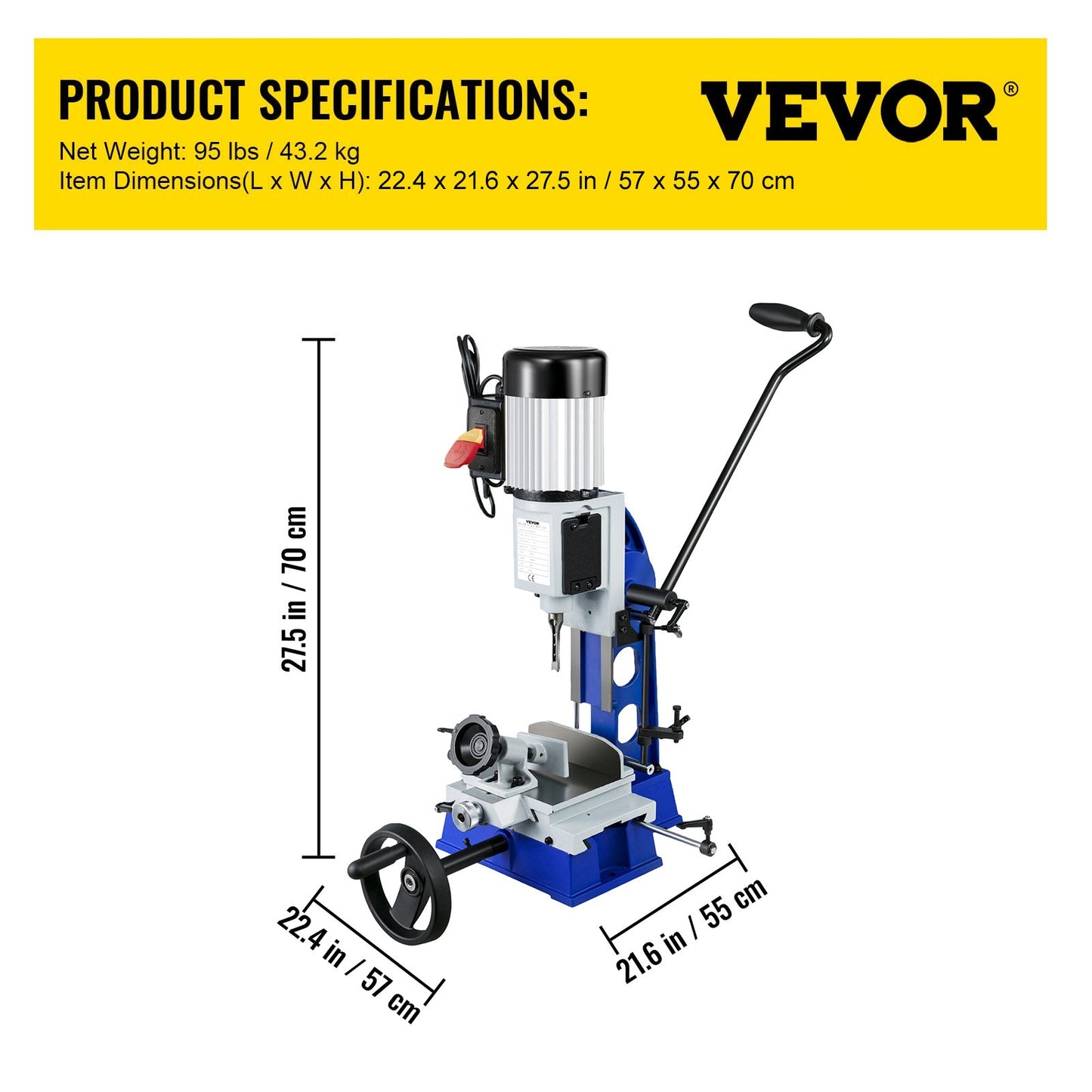 Woodworking Mortise Machine, 373 W(1/2 HP) 1400RPM Powermatic Mortiser, With Movable Work Bench Benchtop Mortising Machine, For Making Round Holes Square Holes Or Special Square Holes In Wood