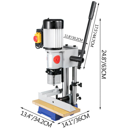 Bench Morticer 373 W(1/2 HP) 1400RPM Benchtop Drill Presses 27 kg(60 Pounds) Weigh Benchtop Mortising Machine 13mm Chuck Capacity For Internal grinding Metal Drilling Cutting Wooden Mortises