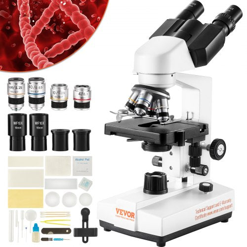Binocular Compound Microscope, 40X-2500X Magnification, Binocular Compound Lab Microscope with LED Illumination, Two-Layer Mechanical Stage, Includes Phone Holder & Microscope Slides