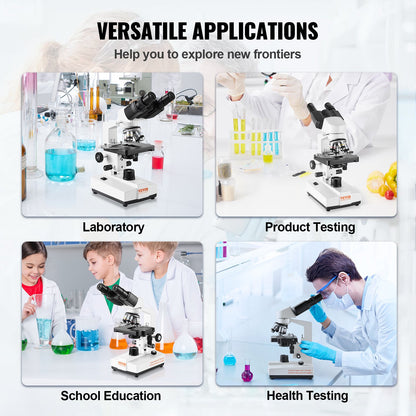 Binocular Compound Microscope, 40X-2500X Magnification, Binocular Compound Lab Microscope with LED Illumination, Two-Layer Mechanical Stage, Includes Phone Holder & Microscope Slides