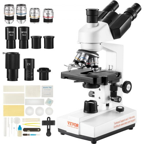 Compound Trinocular Microscope 40X-2500 Magnification Lab Microscope with LED Illumination & External Interface