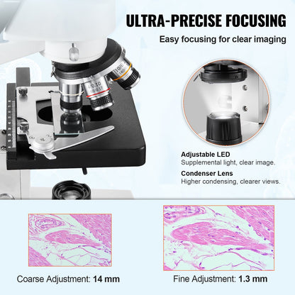 Compound Trinocular Microscope 40X-2500 Magnification Lab Microscope with LED Illumination & External Interface