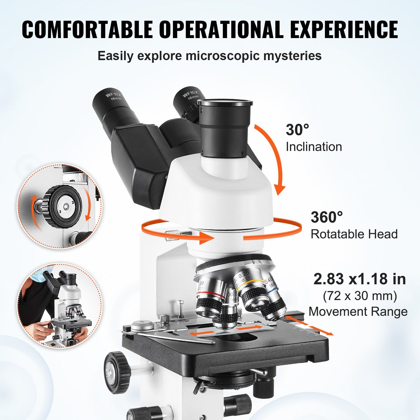 Compound Trinocular Microscope 40X-2500 Magnification Lab Microscope with LED Illumination & External Interface