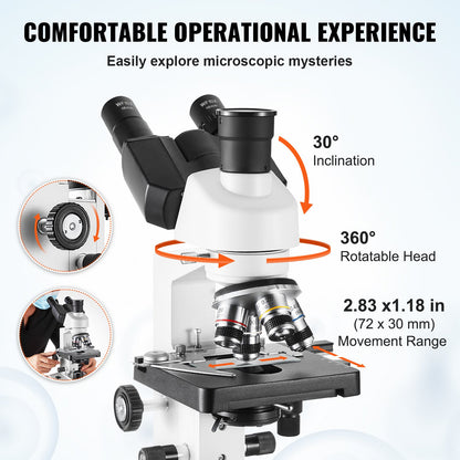 Compound Trinocular Microscope 40X-2500 Magnification Lab Microscope with LED Illumination & External Interface