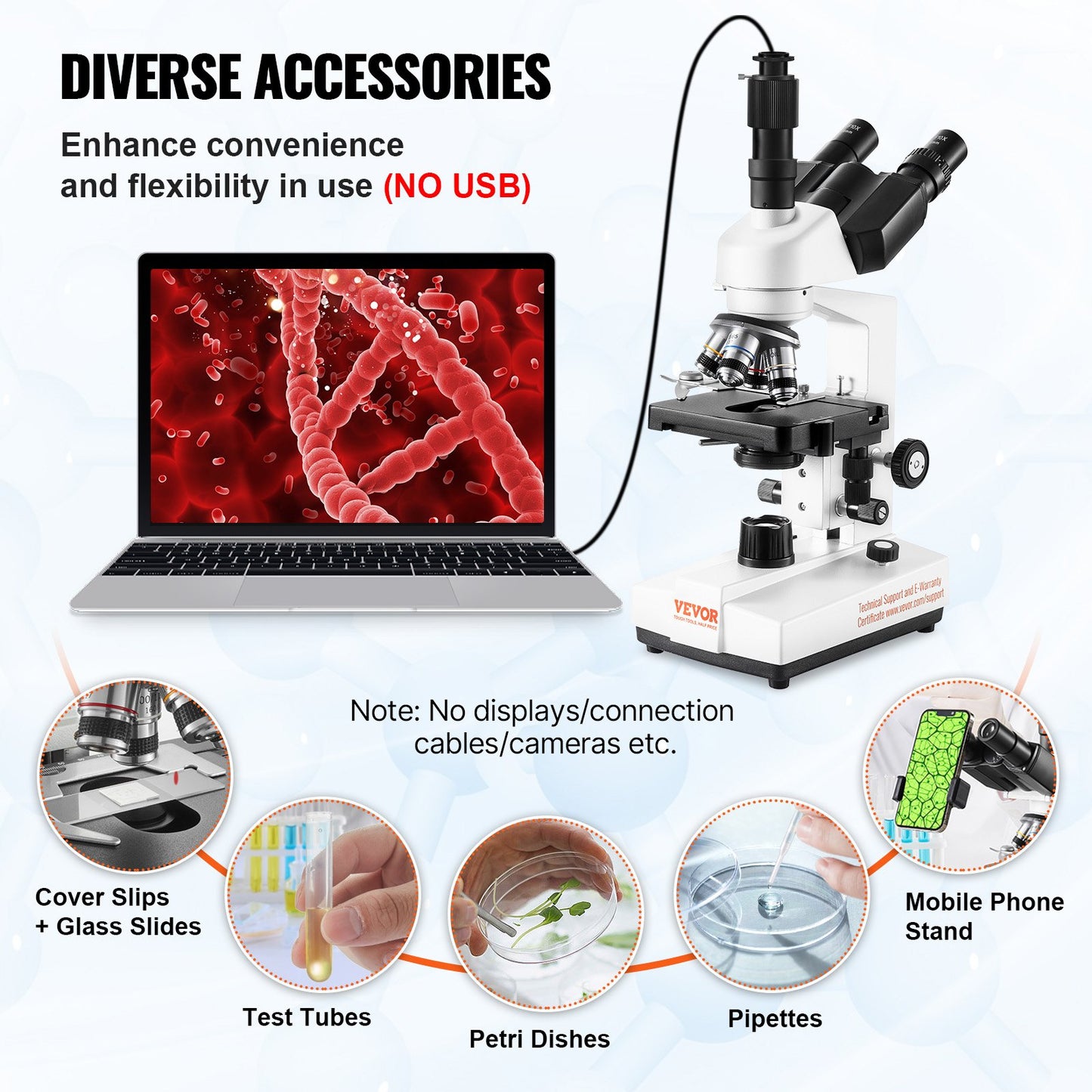 Compound Trinocular Microscope 40X-2500 Magnification Lab Microscope with LED Illumination & External Interface