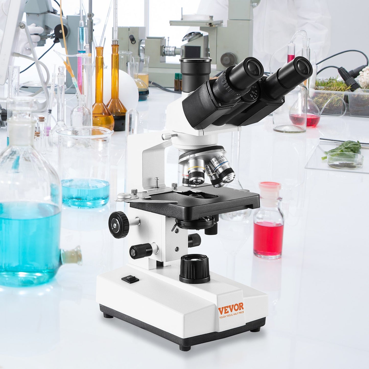 Compound Trinocular Microscope 40X-2500 Magnification Lab Microscope with LED Illumination & External Interface