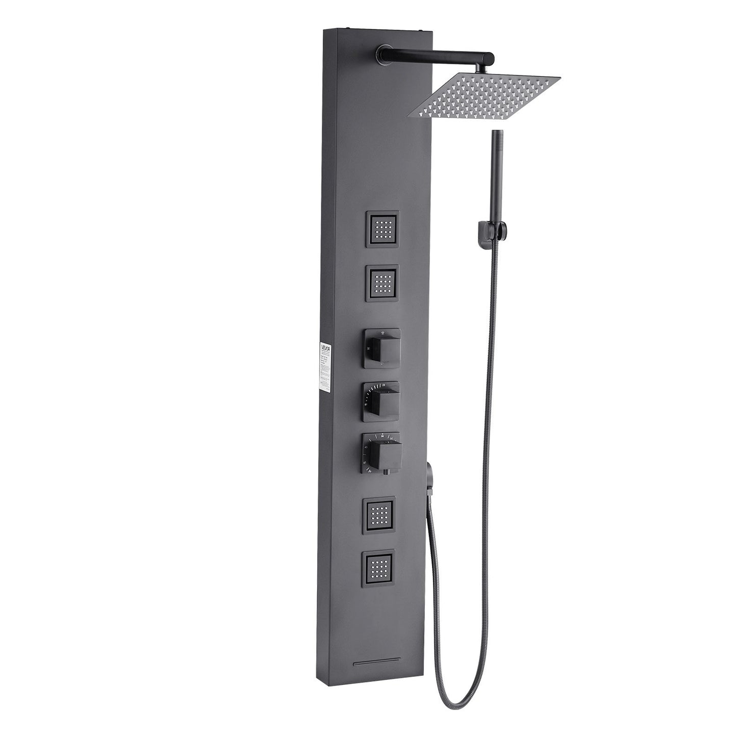 Shower Panel Tower System with Rainfall Shower Head, 49 in Brushed Stainless Steel Shower Column, 4-Function Faucet, Wall-Mount Rain Massage System, with 4 Body Jets, Handheld, and Tub Spout