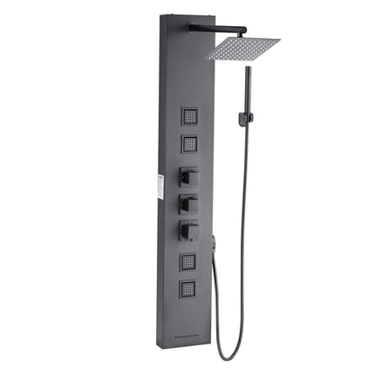 Shower Panel Tower System with Rainfall Shower Head, 49 in Brushed Stainless Steel Shower Column, 4-Function Faucet, Wall-Mount Rain Massage System, with 4 Body Jets, Handheld, and Tub Spout